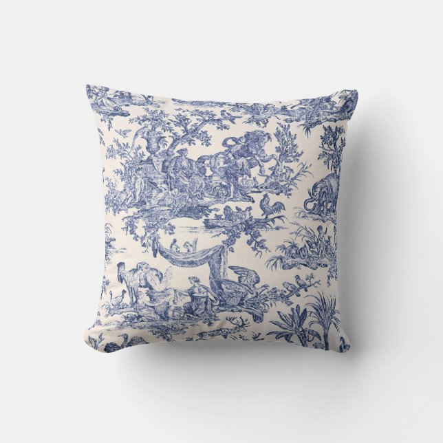 Blue Toile - English - French Country side Classic Throw Pillow (Front)