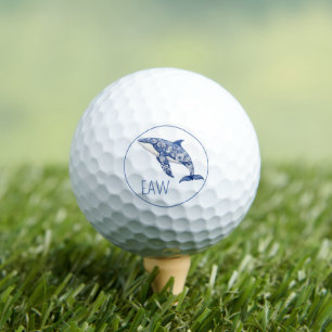 Blue Toile Floral Beach Dolphin Monogram Golf Balls