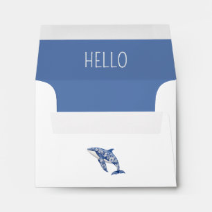 Blue Toile Floral Beach Dolphin Personalized Envelope