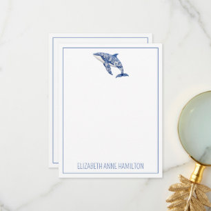 Blue Toile Floral Beach Dolphin Personalized Thank You Card