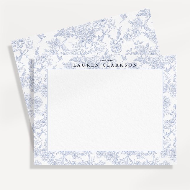 Blue Toile Floral Border Note Card (Creator Uploaded)