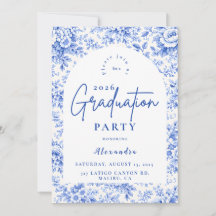 Blue Toile Floral Graduation Party