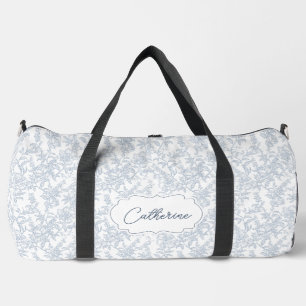 Blue Toile Floral Lace Personalized Duffle Bag