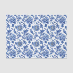 Blue Toile Floral Pattern Tissue Paper