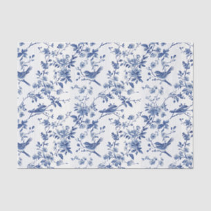 Blue Toile Floral Pattern with Birds & Stripes Tissue Paper