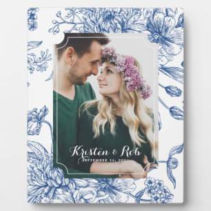 Blue Toile Flowers Photo Wedding Frame