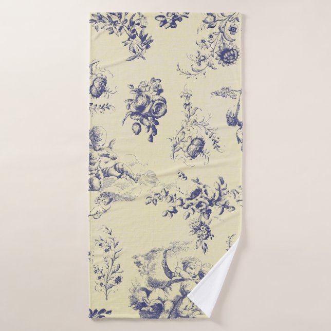 Blue Toile France Pays Cherub Motif (Serviette de bain)