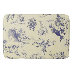 Blue Toile French Country Cherub Pattern Bath Mat