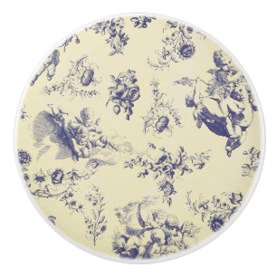 Blue Toile French Country Cherub Pattern Ceramic Knob