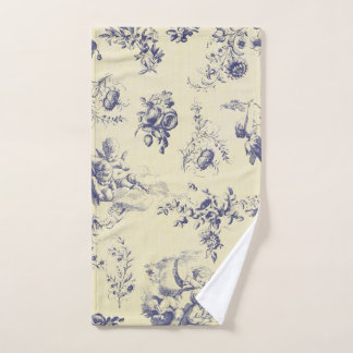 Blue Toile French Country Cherub Pattern Hand Towel