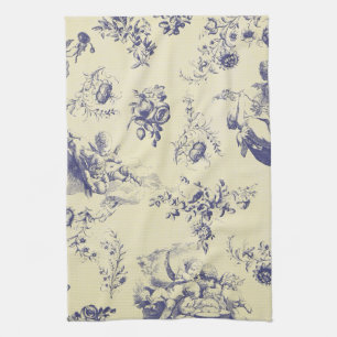 Blue Toile French Country Cherub Pattern Kitchen Towel