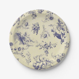 Blue Toile French Country Cherub Pattern Paper Plate