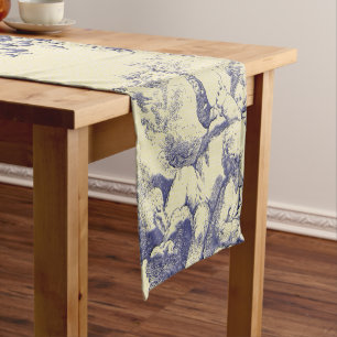 Blue Toile French Country Cherub Pattern Short Table Runner
