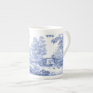 Blue Toile French Pastoral Bridge Boat Vintage     Bone China Mug