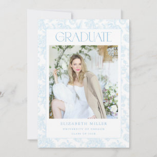 Blue Toile Graduation Announcement Card Invite
