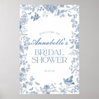 Blue Toile Jouy Floral Bridal Shower Welcome Sign