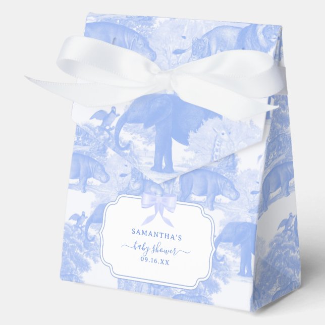 Blue Toile Jungle Animals Safari Chinoiserie  Favor Box (Front)