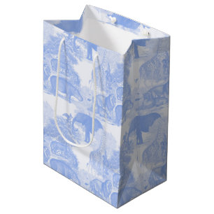 Blue Toile Jungle Animals Safari Chinoiserie Medium Gift Bag