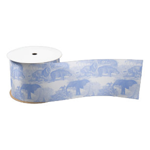 Blue Toile Jungle Animals Safari Chinoiserie Satin Ribbon