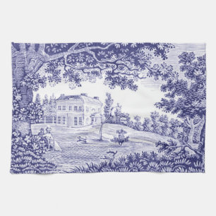Blue Toile Kitchen Towel - French Country Decor