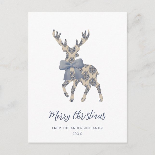 Blue Toile Merry Christmas  Holiday Postcard (Front)