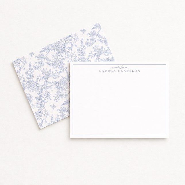 Blue Toile Minimalist Border Note Card (Creator Uploaded)