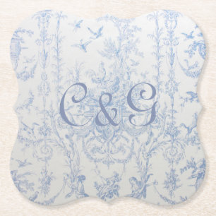 Blue Toile Monogrammed Coasters
