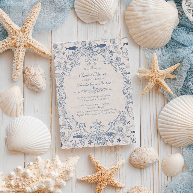 Blue toile Ocean Bridal Shower Invitation (Créateur téléchargé)
