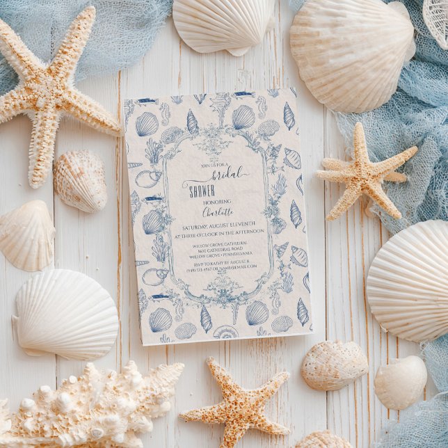 Blue toile Ocean Bridal Shower Invitation (Créateur téléchargé)