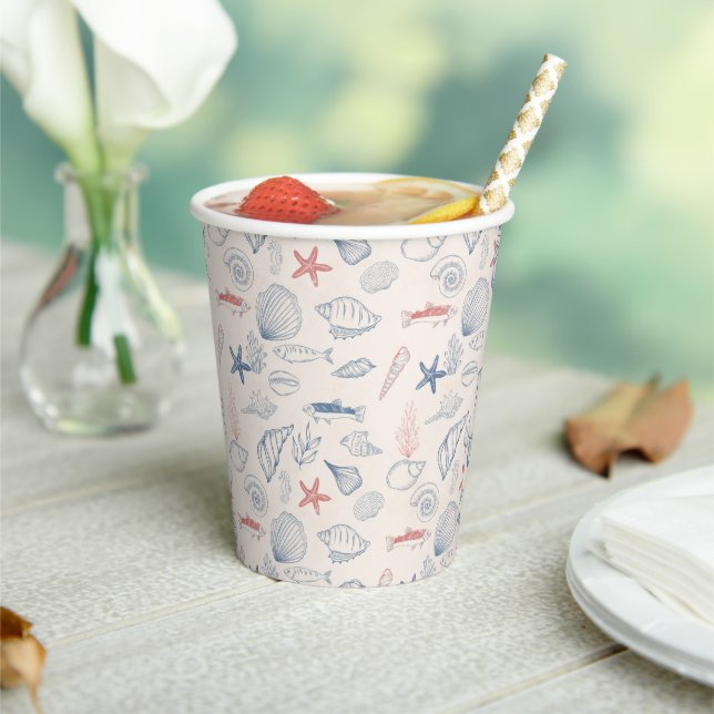 Blue toile Ocean Paper Cups (Insitu)