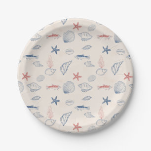 Blue toile Ocean Paper Plate