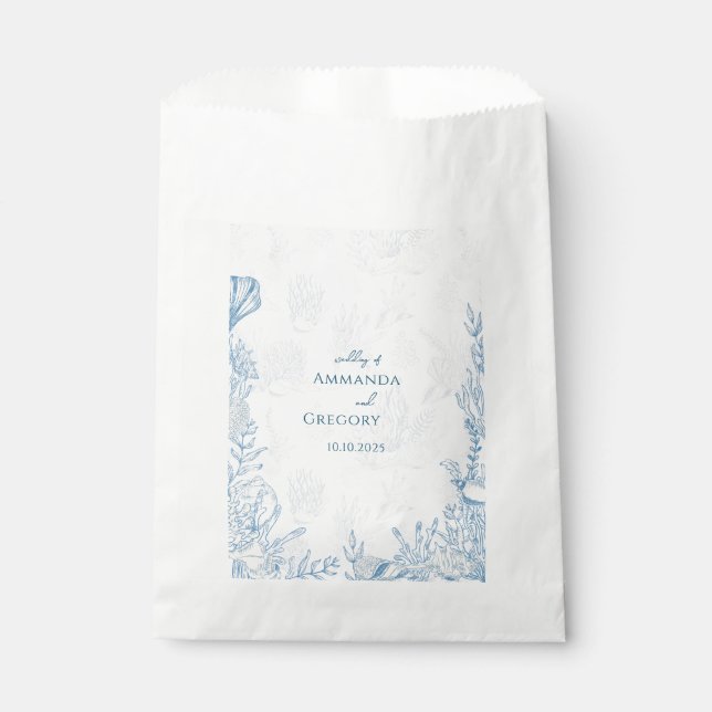 Blue Toile Ocean themed Wedding Favour Bag (Front)