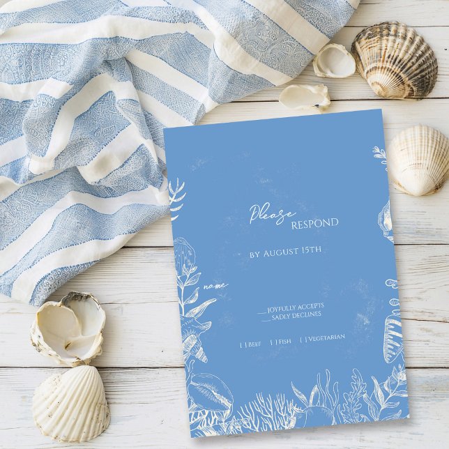 Blue Toile Ocean themed Wedding RSVP Card (Creator Uploaded)