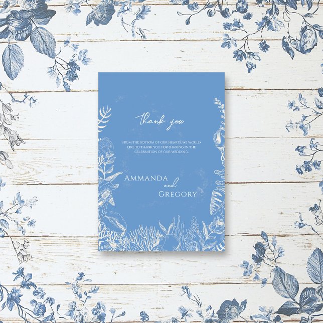 Blue Toile Ocean themed Wedding Thank You Card (Creator Uploaded)
