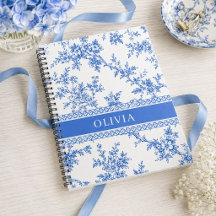 Blue Toile Personalized Name Notebook