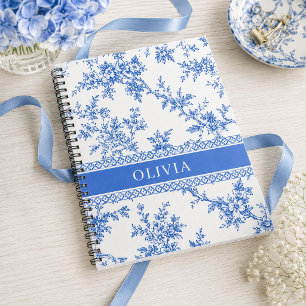Blue Toile Personalized Name Notebook