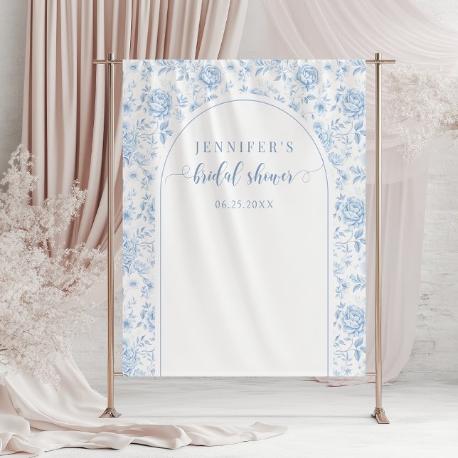 Blue Toile Porcelain Floral Bridal Shower Backdrop Tapestry (Creator Uploaded)