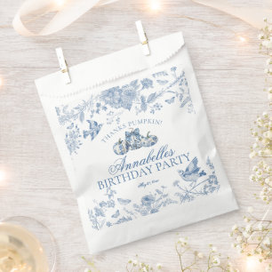 Blue Toile Pumpkin Fall Birthday Party Dessert Favour Bag