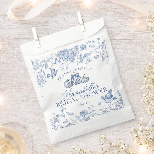 Blue Toile Pumpkin Fall Bridal Shower Dessert Favour Bag (Clipped)