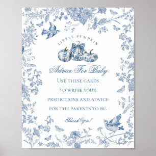 Blue Toile Pumpkin French Fall Advice for Baby Poster