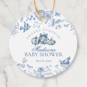 Blue Toile Pumpkin French Fall Baby Shower Circle Favour Tags
