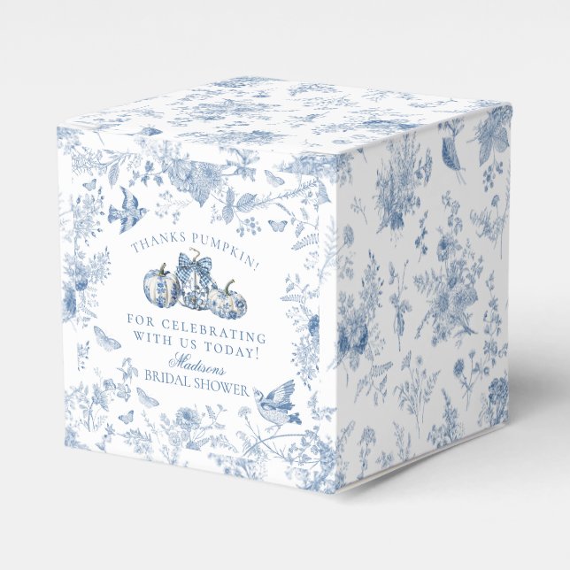 Blue Toile Pumpkin French Fall Bridal Shower Favor Box (Front Side)