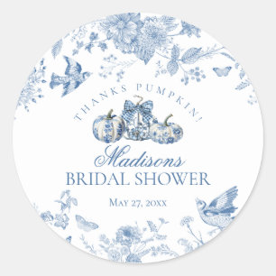 Blue Toile Pumpkin French Fall Bridal Shower Favou Classic Round Sticker