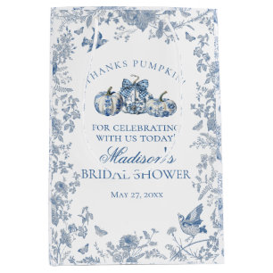 Blue Toile Pumpkin French Fall Bridal Shower Favou Medium Gift Bag