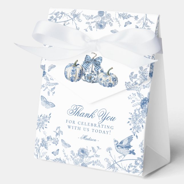 Blue Toile Pumpkin French Fall Dessert Favour Boxe Favor Box (Front)