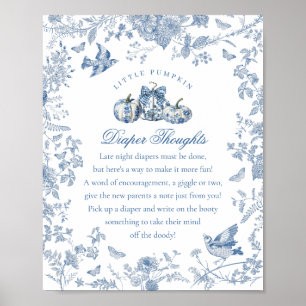 Blue Toile Pumpkin French Fall Diaper Thoughts Poster