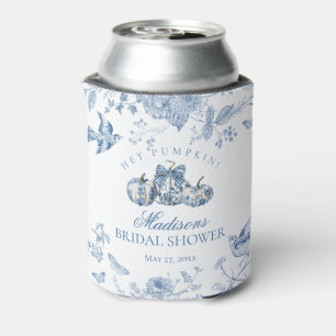 Blue Toile Pumpkin French Fall Floral Bridal Showe Can Cooler