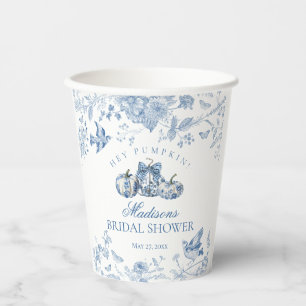 Blue Toile Pumpkin French Fall Floral Bridal Showe Paper Cups