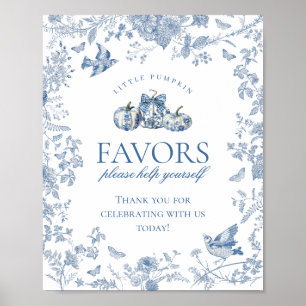 Blue Toile Pumpkin French Fall Floral Favours Sign