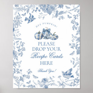 Blue Toile Pumpkin French Fall Share a Recipe Sign